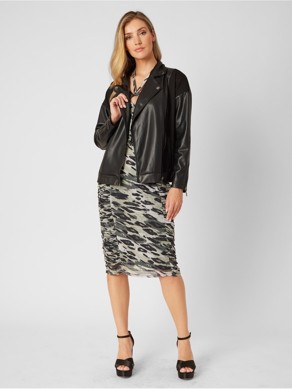 Adrienne Landau Onyx Black Faux Leather Moto Jacket